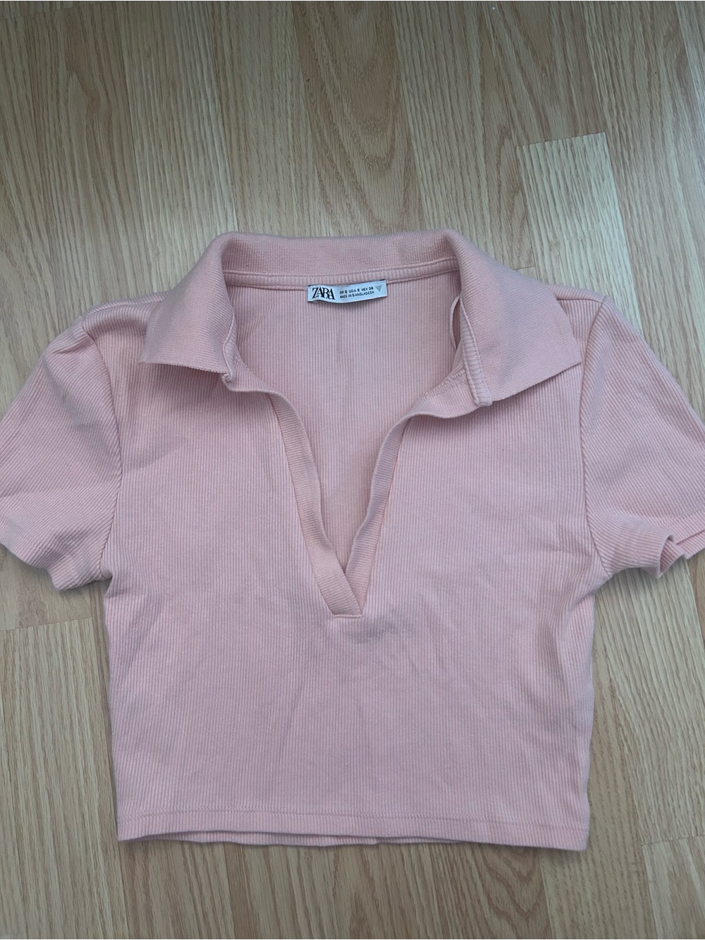 Zara Pink Ribbed Polo Crop Top size Small